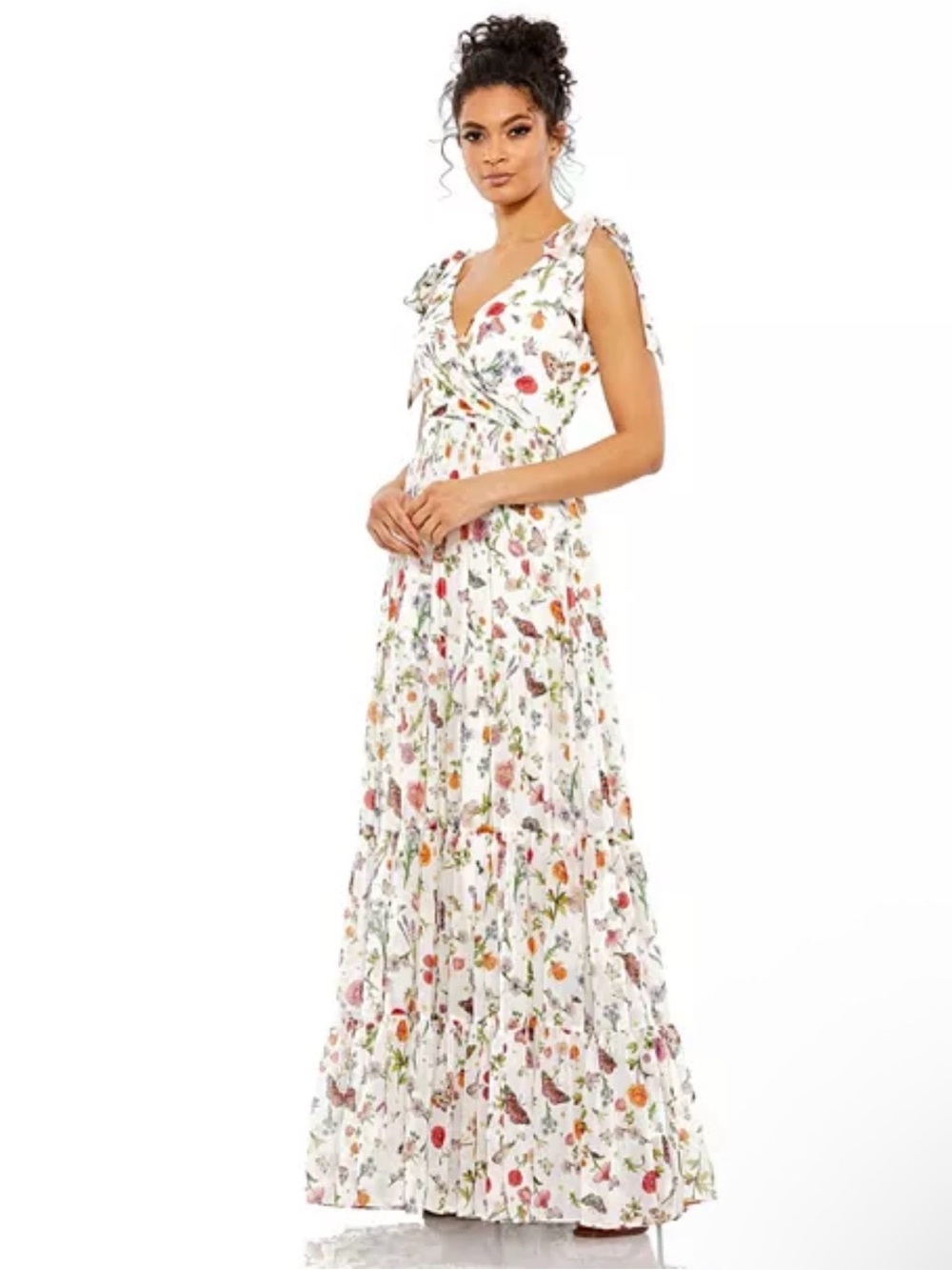Ieena for Mac Duggal Floral Maxi Dress in White with Multicolor Print NWT SIZE 2
